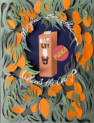 Paper sculpture of lions flanking an Art Deco arch with radiating sunburst