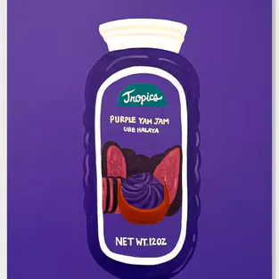 Painting of Tropics Purple Yam Jam jar on purple background