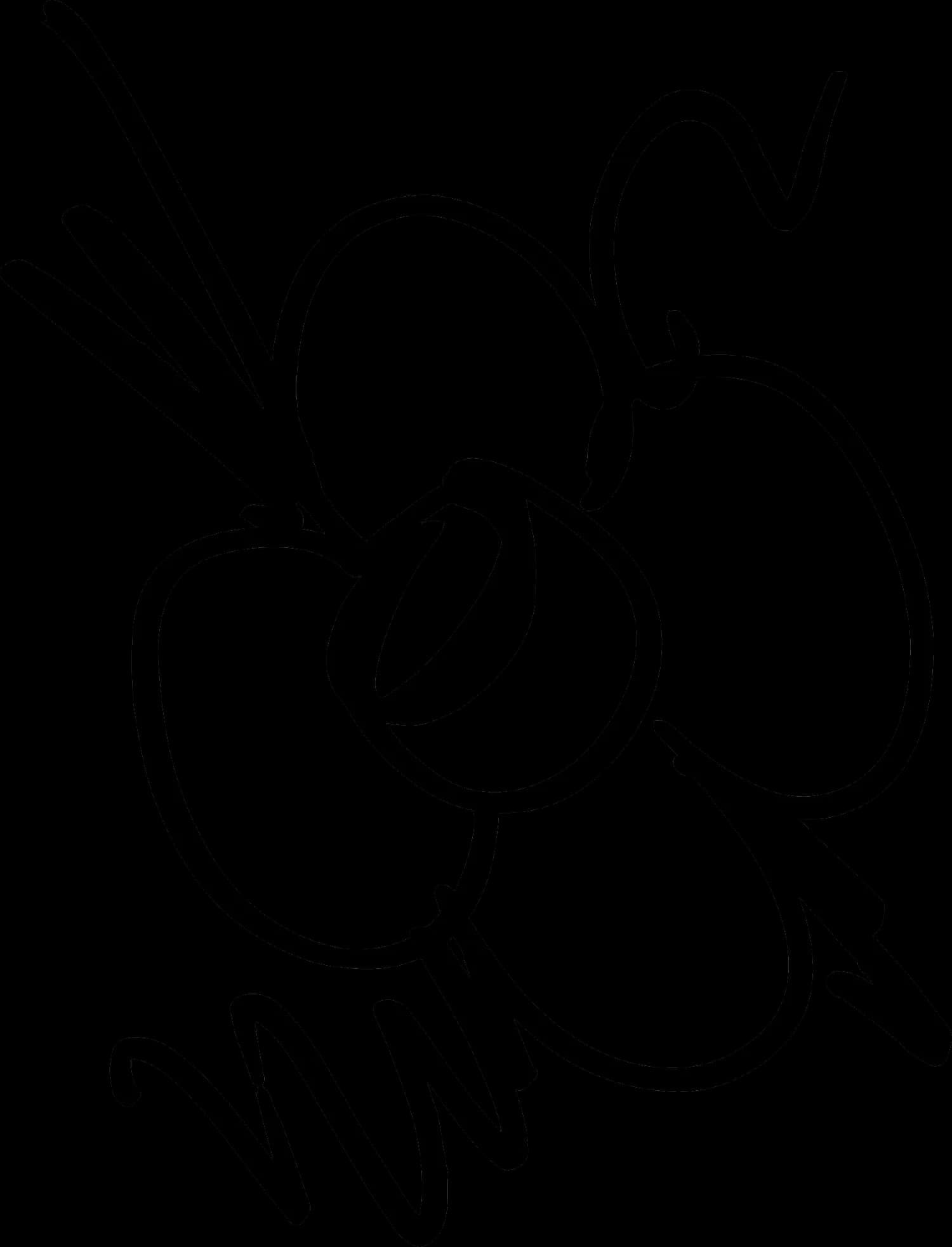 Black line drawing of abstracted balloon flowers with curved stems and leaves, reminiscent of Jeff Koons' signature style.