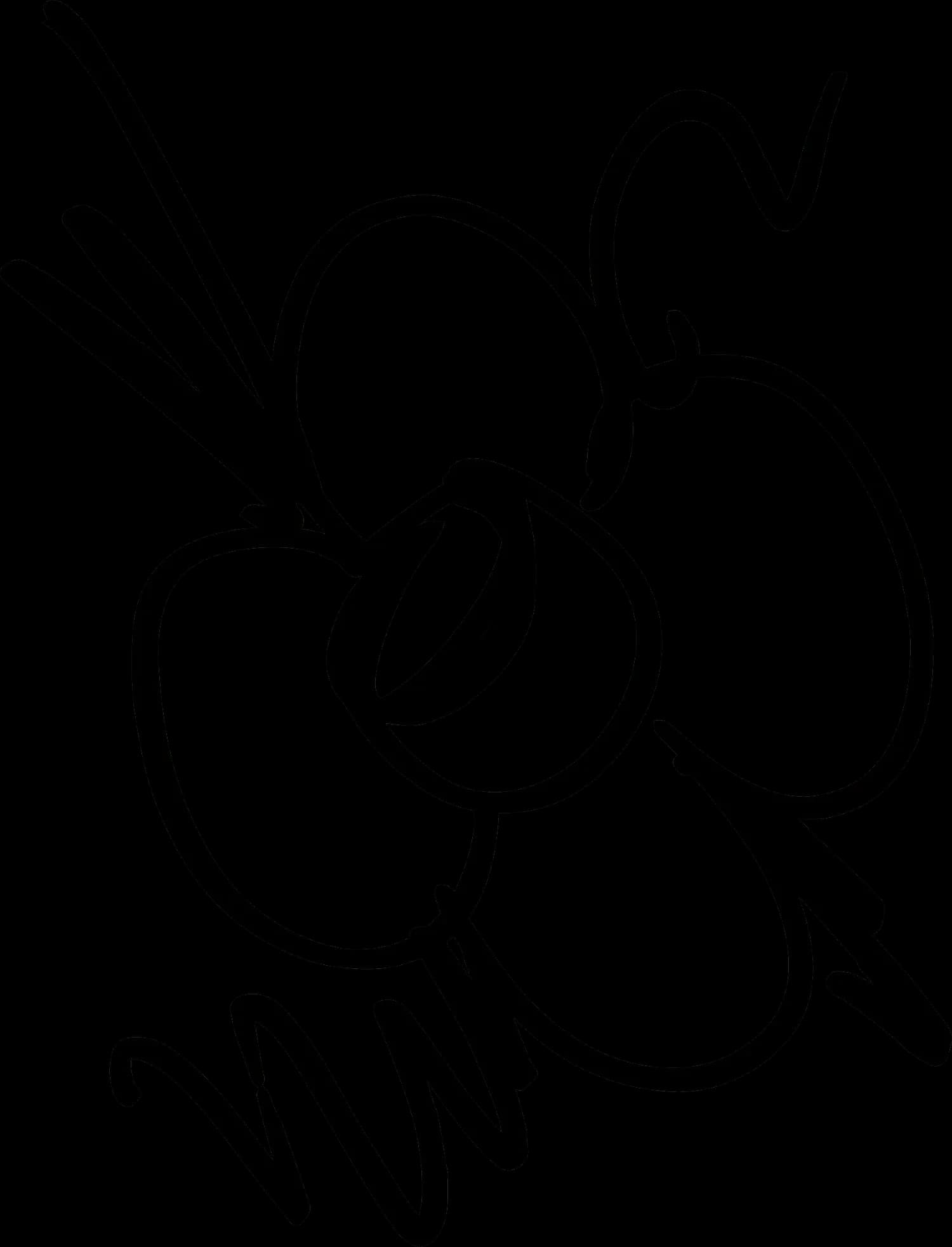 Black line drawing of abstracted balloon flowers with curved stems and leaves, reminiscent of Jeff Koons' signature style.