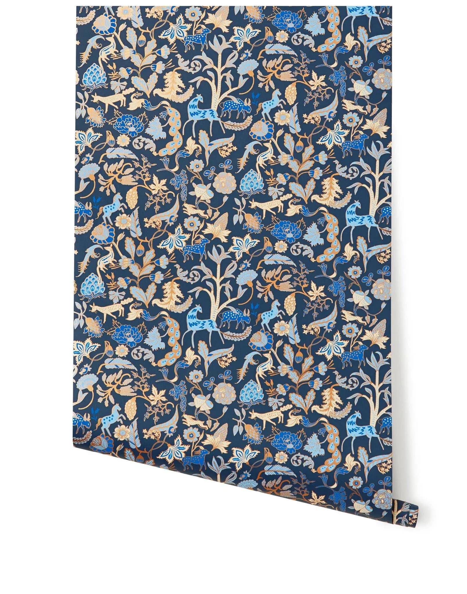 Dark navy blue floral and fauna forest wallpaper roll