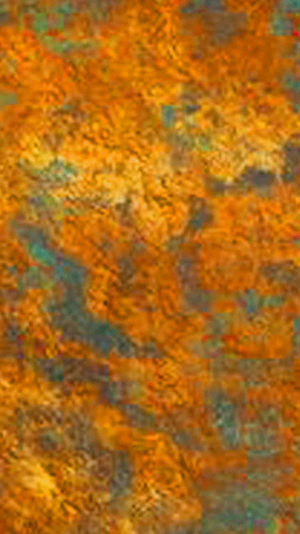 Ink and pen portrait of a figure with swirling voluminous hair on kraft paper