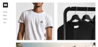 Website interface screenshot showing a gray t-shirt product display with navigation menu and partial design layout.