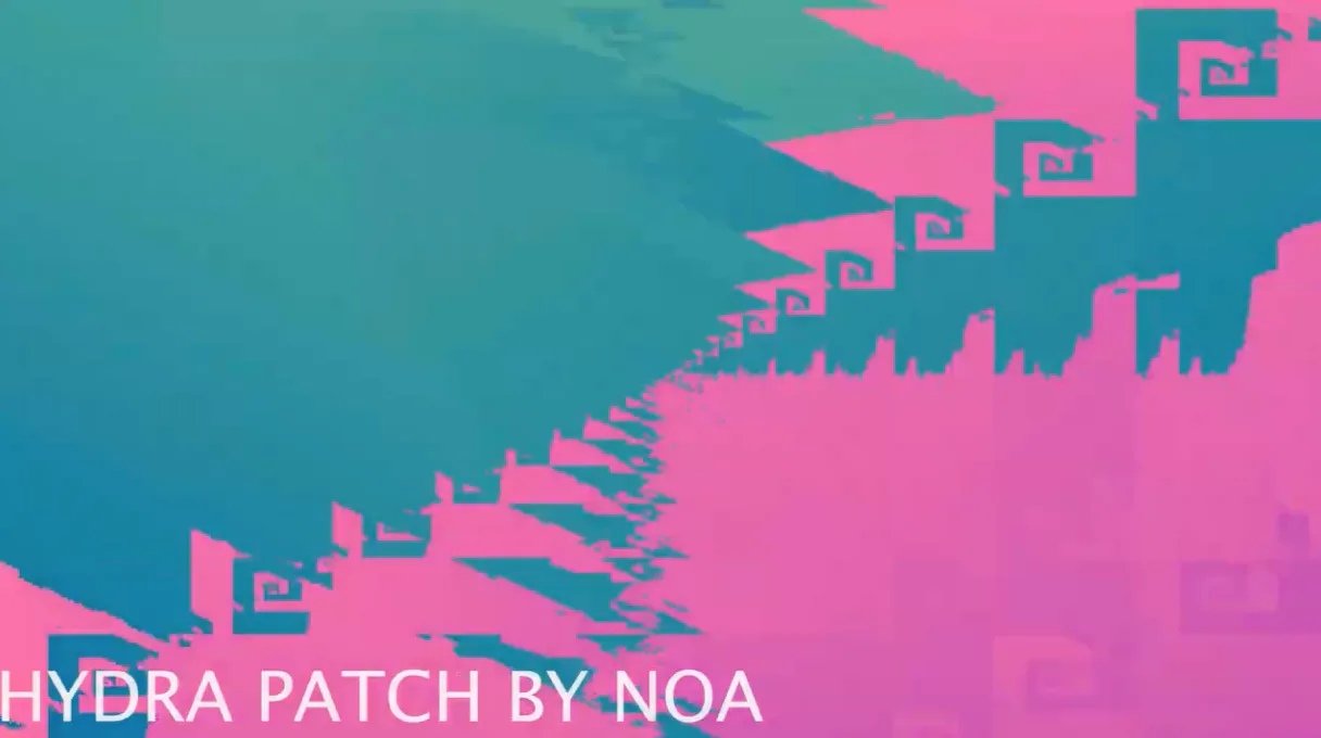 Hydra Patch by Noa – teal and pink recursive spiral geometric generative visual