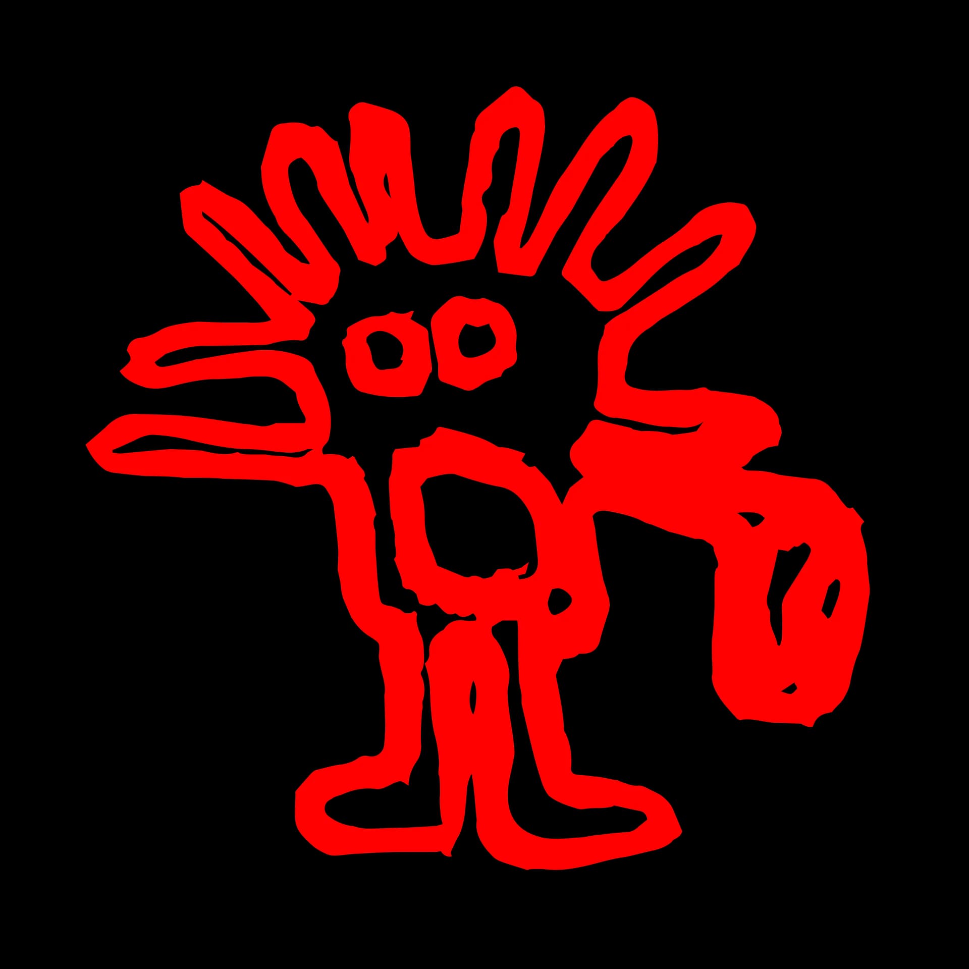 Red gestural creature/figure drawing on black background