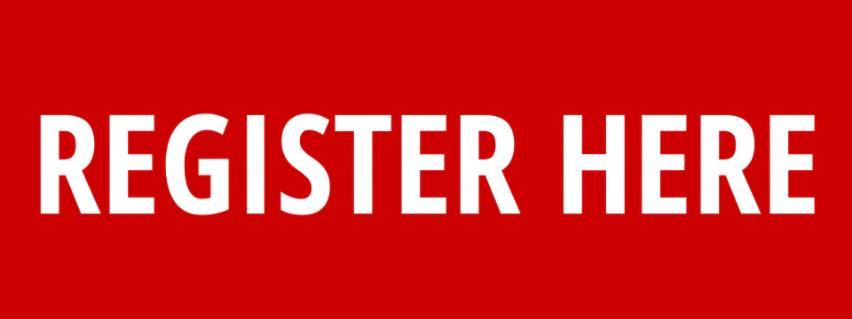 Red rectangular banner with white sans-serif text reading REGISTER HERE.