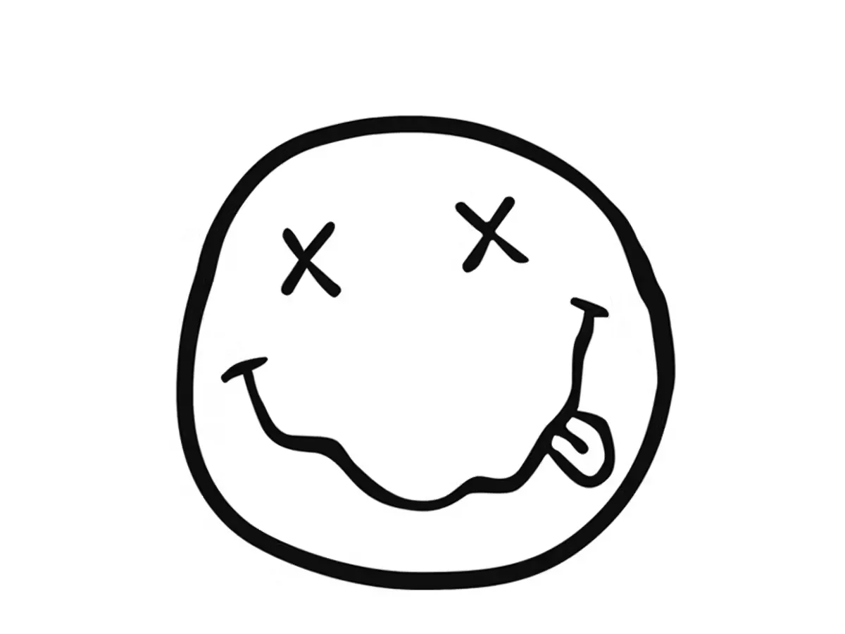 Hand-drawn black ink smiley face with X eyes and wavy mouth on white background, minimalist line-art style.