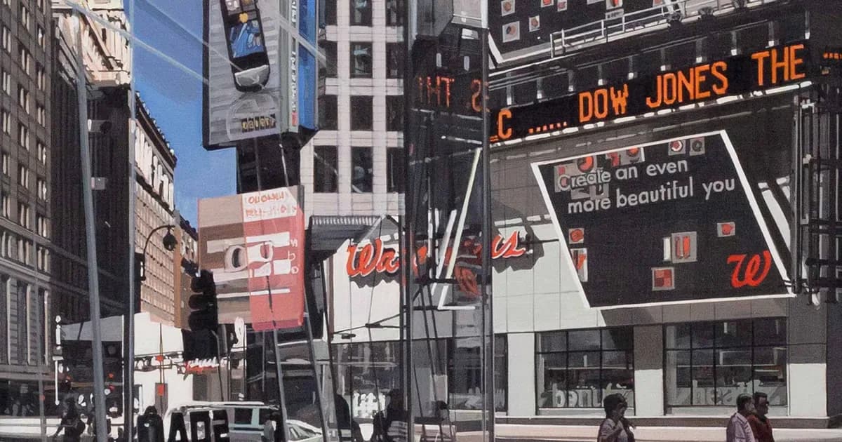 Times Square urban streetscape with illuminated billboards and digital signage on tall buildings.